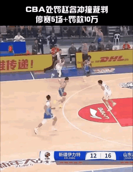 篮球比赛因裁判判罚争议，球员情绪失控